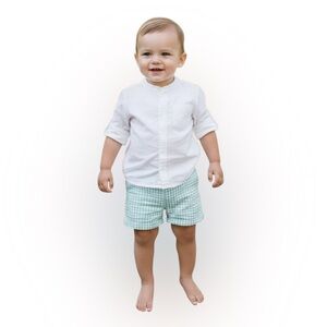 Edgehill Collection Tunic Stripe Short Set White Shirt Blue Checkered Shorts 4T